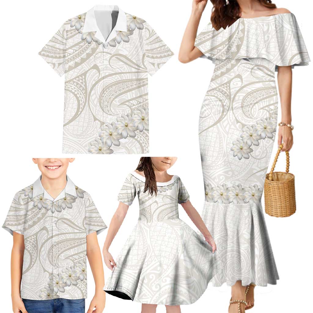 Tokelau Gardenia Thunbergia Family Matching Mermaid Dress and Hawaiian Shirt Black Polynesian Art Vibe