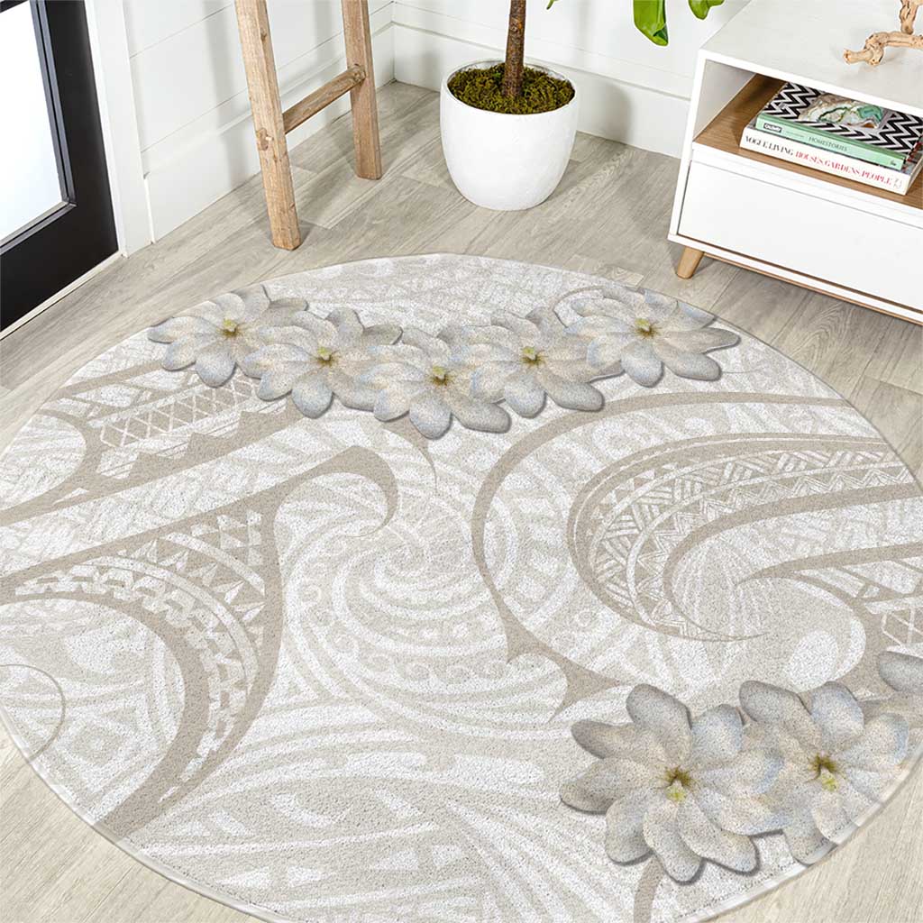 Tokelau Gardenia Thunbergia Round Carpet Polynesian Art Vibe LT9 White - Polynesian Pride
