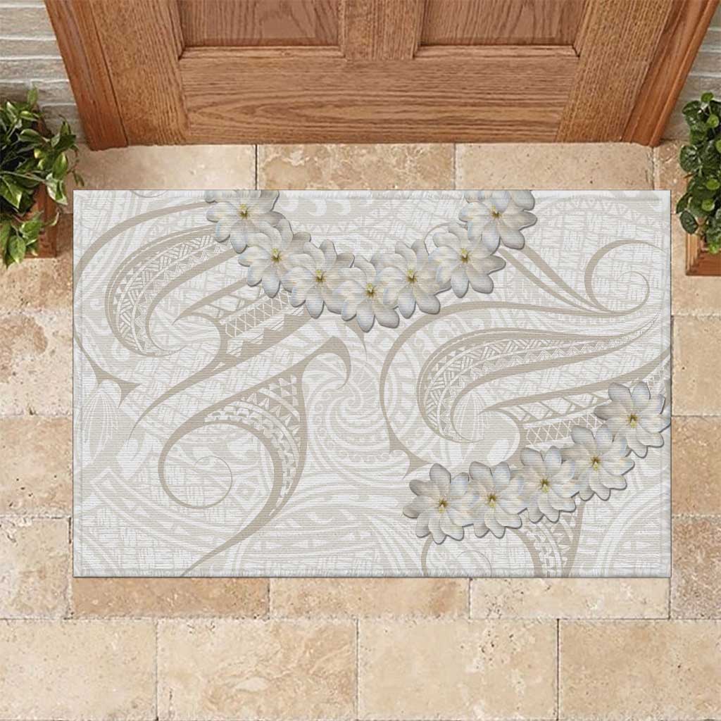 Tokelau Gardenia Thunbergia Rubber Doormat Black Polynesian Art Vibe