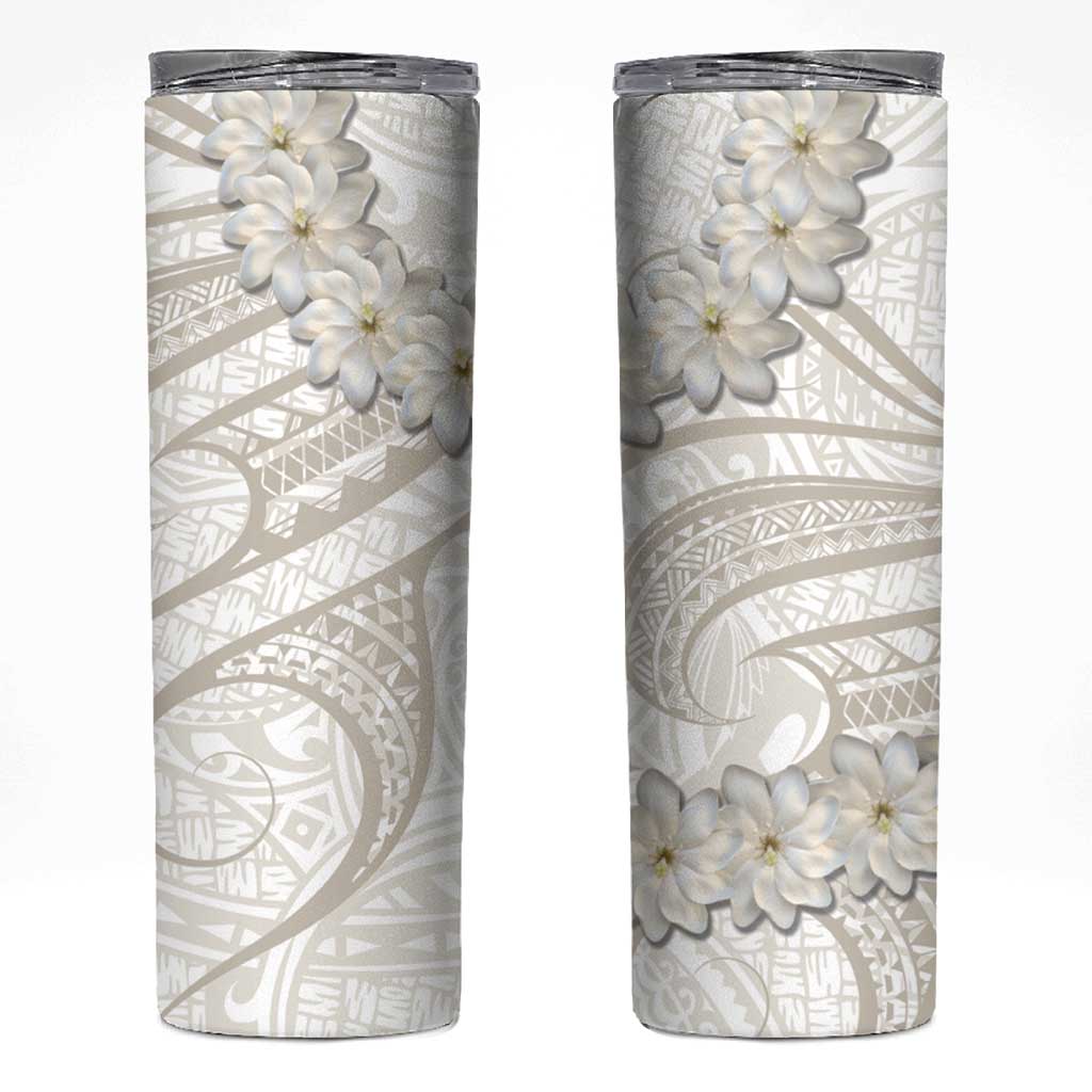 Tokelau Gardenia Thunbergia Skinny Tumbler Black Polynesian Art Vibe