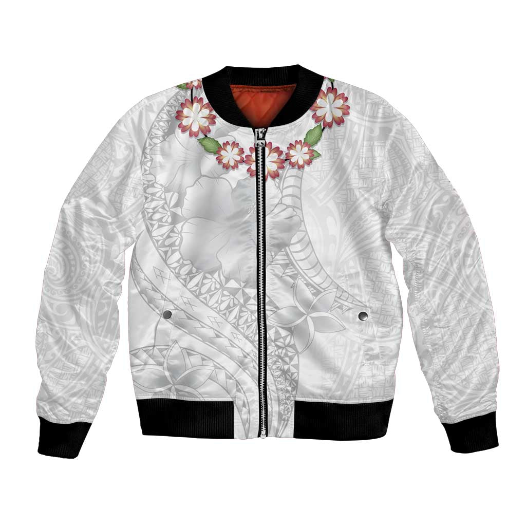 Manuia le Aso Sa o Tamaiti Tonga Bomber Jacket White Sunday Heilala Lei LT9 Unisex White - Polynesian Pride
