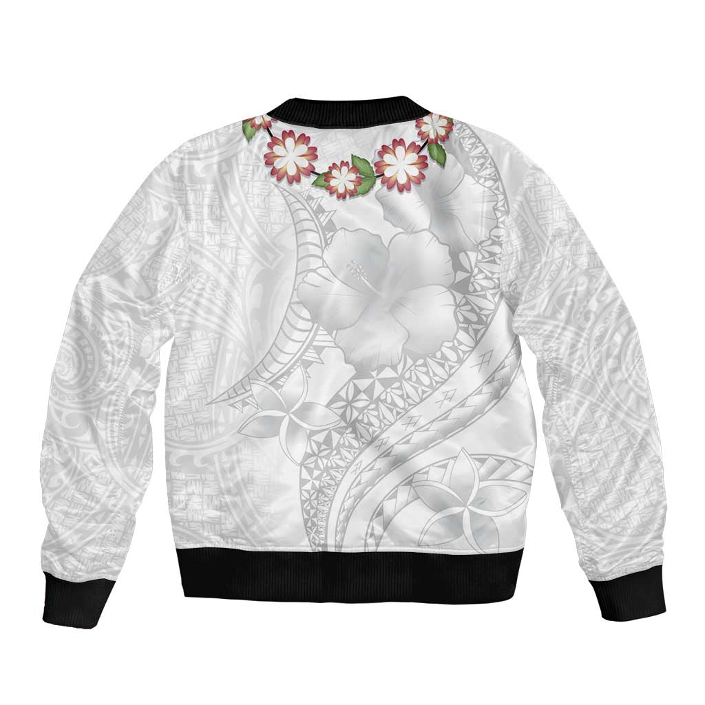 Manuia le Aso Sa o Tamaiti Tonga Bomber Jacket White Sunday Heilala Lei LT9 - Polynesian Pride