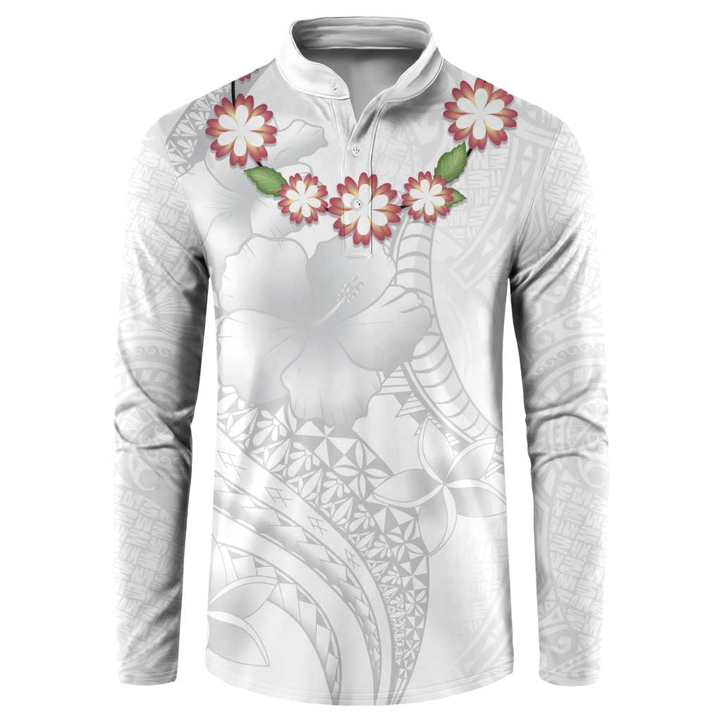 Manuia le Aso Sa o Tamaiti Tonga Button Sweatshirt White Sunday Heilala Lei LT9 White - Polynesian Pride