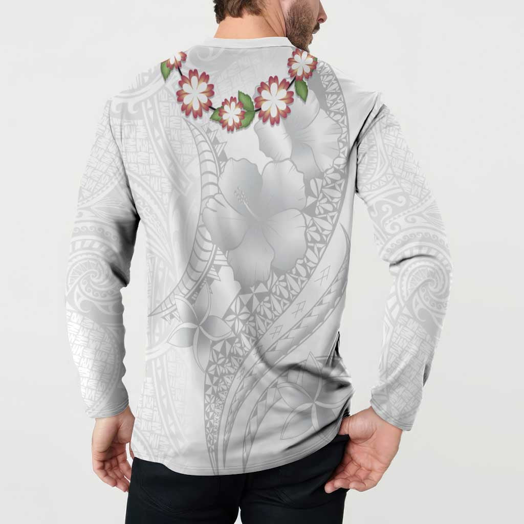 Manuia le Aso Sa o Tamaiti Tonga Button Sweatshirt White Sunday Heilala Lei LT9 - Polynesian Pride