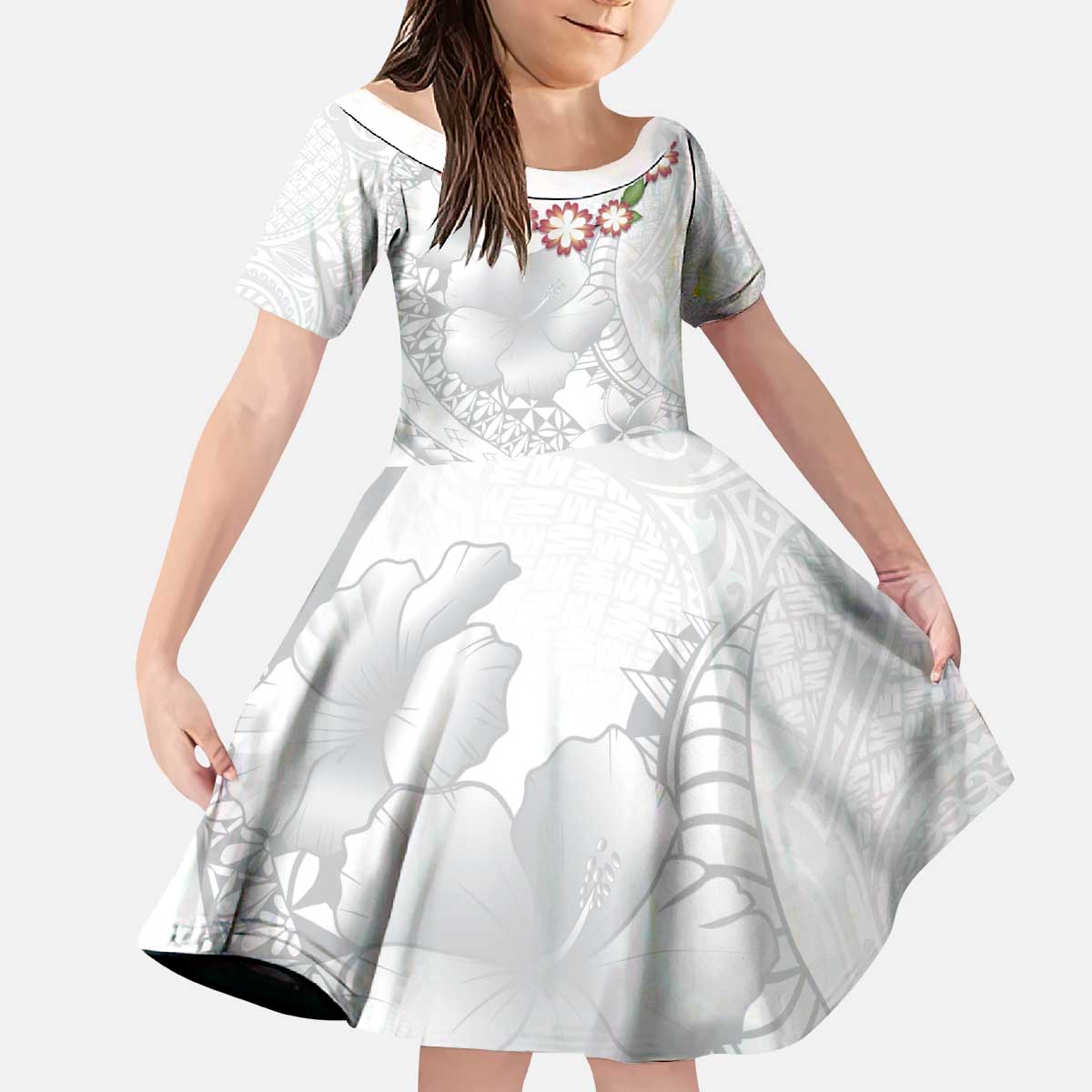 Manuia le Aso Sa o Tamaiti Tonga Kid Short Sleeve Dress White Sunday Heilala Lei LT9 KID White - Polynesian Pride
