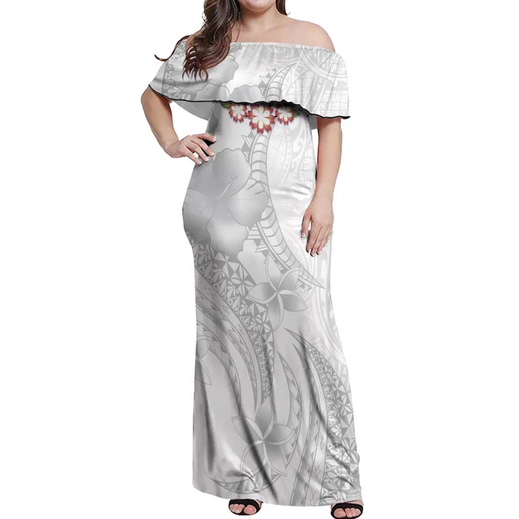 Manuia le Aso Sa o Tamaiti Tonga Off Shoulder Maxi Dress White Sunday Heilala Lei LT9 Women White - Polynesian Pride