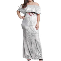 Manuia le Aso Sa o Tamaiti Tonga Off Shoulder Maxi Dress White Sunday Heilala Lei LT9 Women White - Polynesian Pride