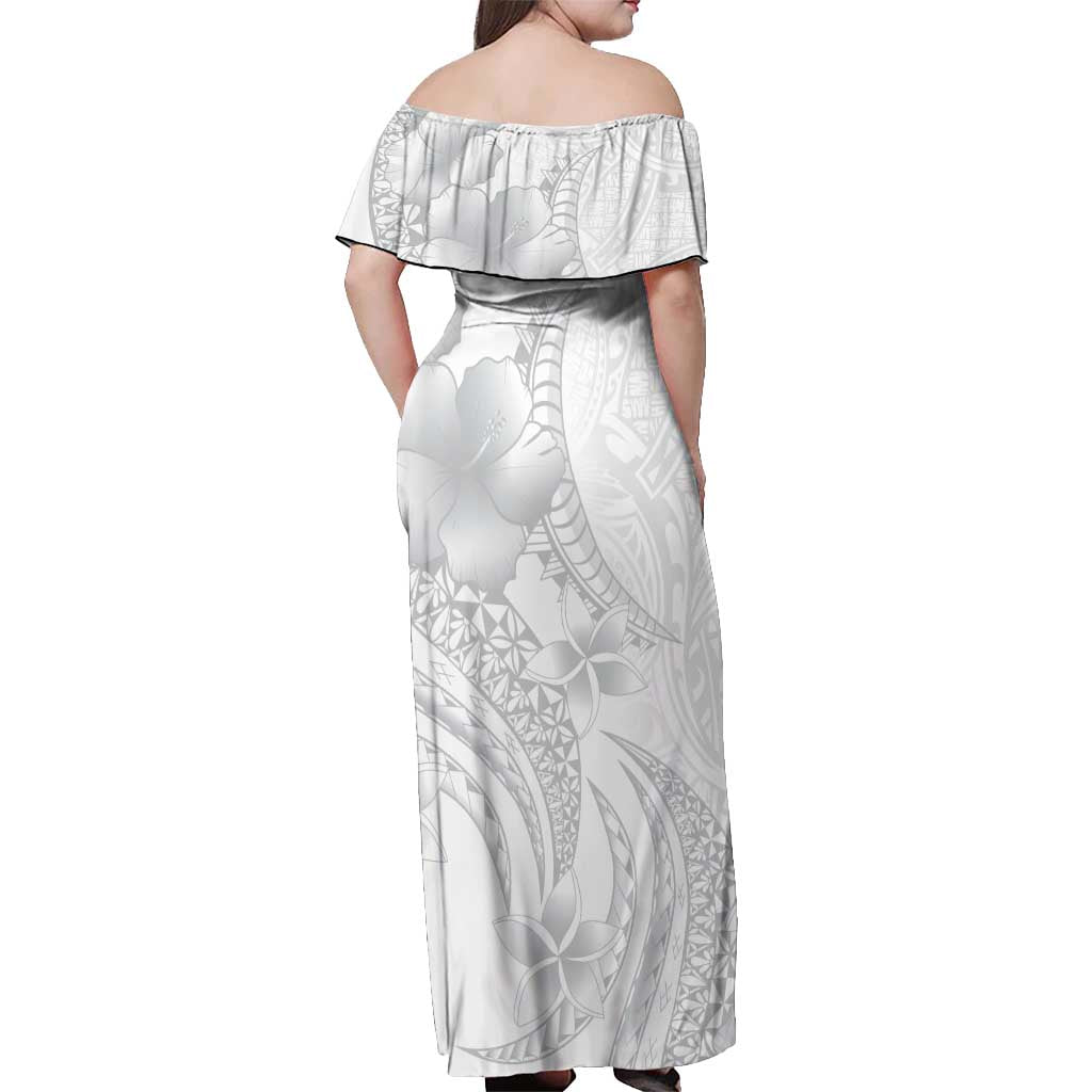 Manuia le Aso Sa o Tamaiti Tonga Off Shoulder Maxi Dress White Sunday Heilala Lei LT9 - Polynesian Pride