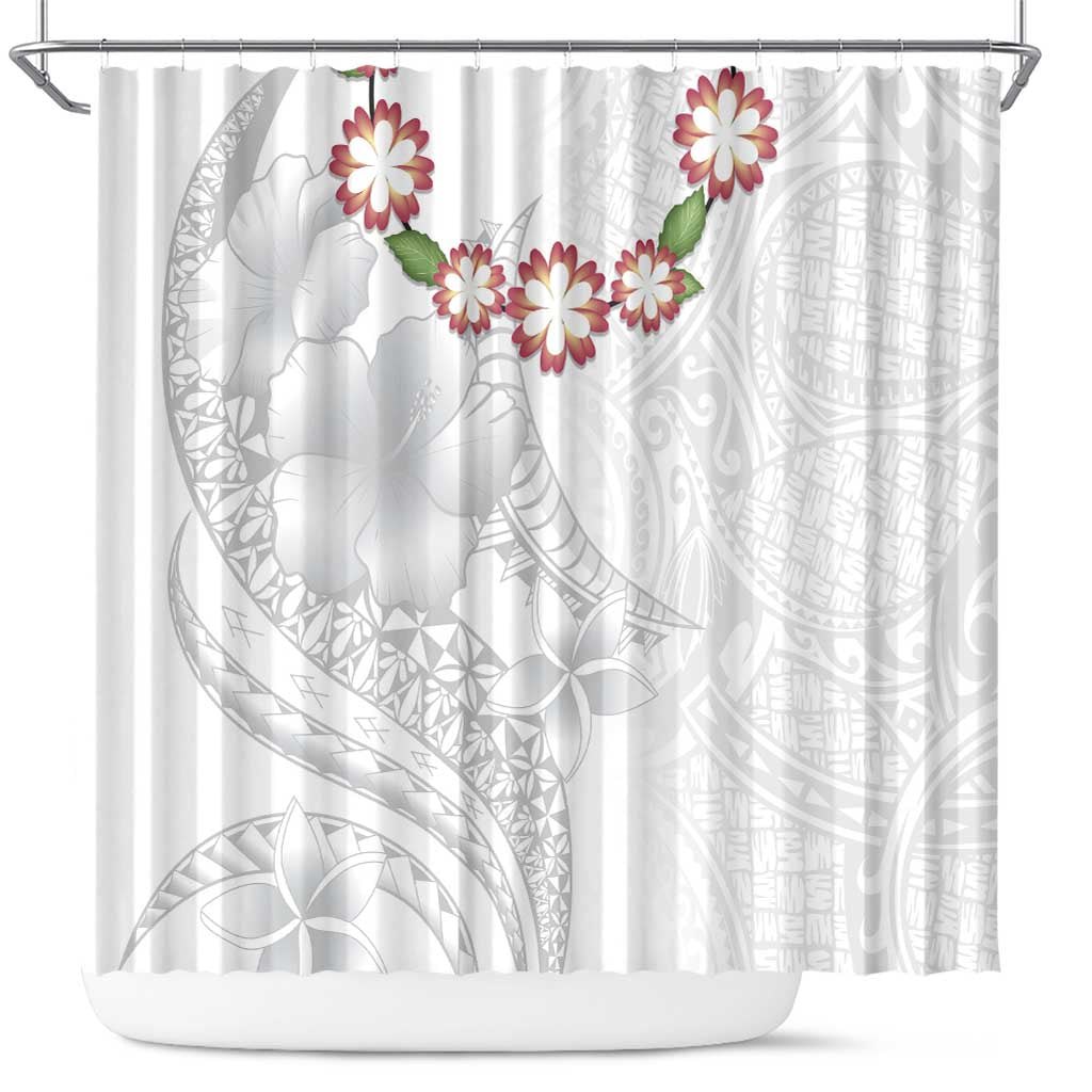 Manuia le Aso Sa o Tamaiti Tonga Shower Curtain White Sunday Heilala Lei