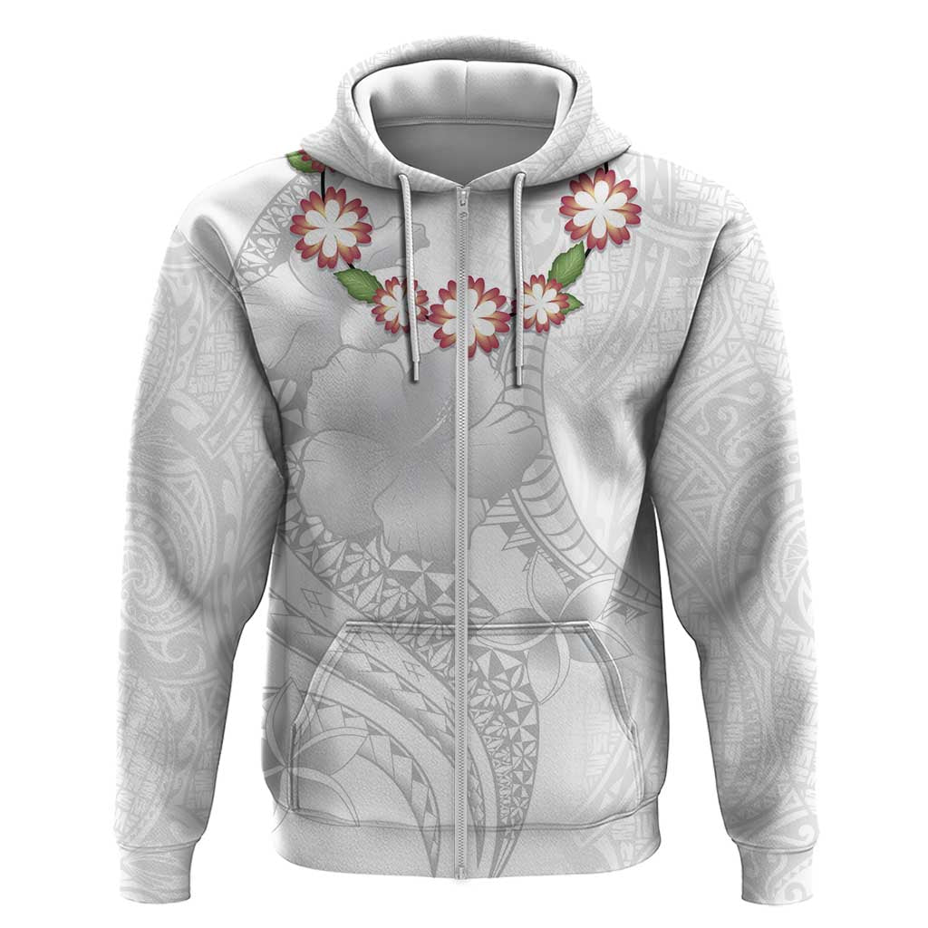 Manuia le Aso Sa o Tamaiti Tonga Zip Hoodie White Sunday Heilala Lei LT9 Zip Hoodie White - Polynesian Pride