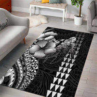 Hawaiian Sea Turtle Area Rug Black Hibiscus Flowers and Kakau Pattern LT9 - Polynesian Pride