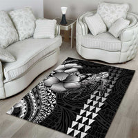 Hawaiian Sea Turtle Area Rug Black Hibiscus Flowers and Kakau Pattern LT9 - Polynesian Pride