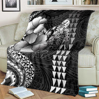 Hawaiian Sea Turtle Blanket Black Hibiscus Flowers and Kakau Pattern LT9 - Polynesian Pride