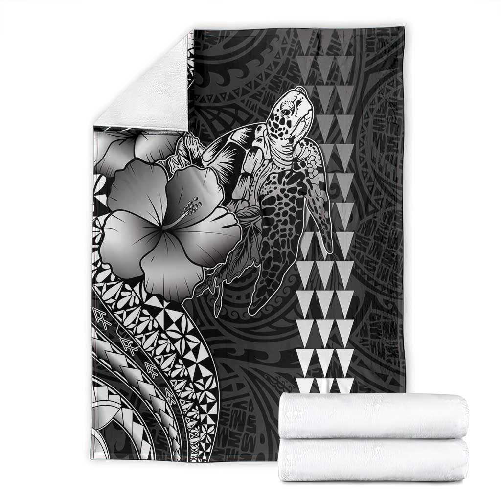 Hawaiian Sea Turtle Blanket Black Hibiscus Flowers and Kakau Pattern LT9 - Polynesian Pride