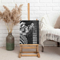 Hawaiian Sea Turtle Canvas Wall Art Black Hibiscus Flowers and Kakau Pattern LT9 - Polynesian Pride