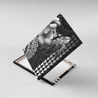 Hawaiian Sea Turtle Canvas Wall Art Black Hibiscus Flowers and Kakau Pattern LT9 With Frame Black - Polynesian Pride