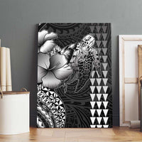Hawaiian Sea Turtle Canvas Wall Art Black Hibiscus Flowers and Kakau Pattern LT9 - Polynesian Pride