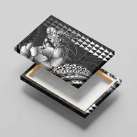 Hawaiian Sea Turtle Canvas Wall Art Black Hibiscus Flowers and Kakau Pattern LT9 - Polynesian Pride