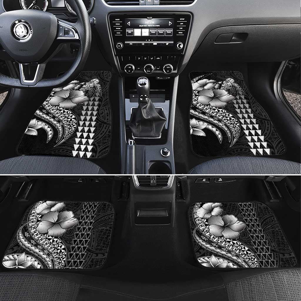 Hawaiian Sea Turtle Car Mats Black Hibiscus Flowers and Kakau Pattern LT9 Set 4pcs Black - Polynesian Pride