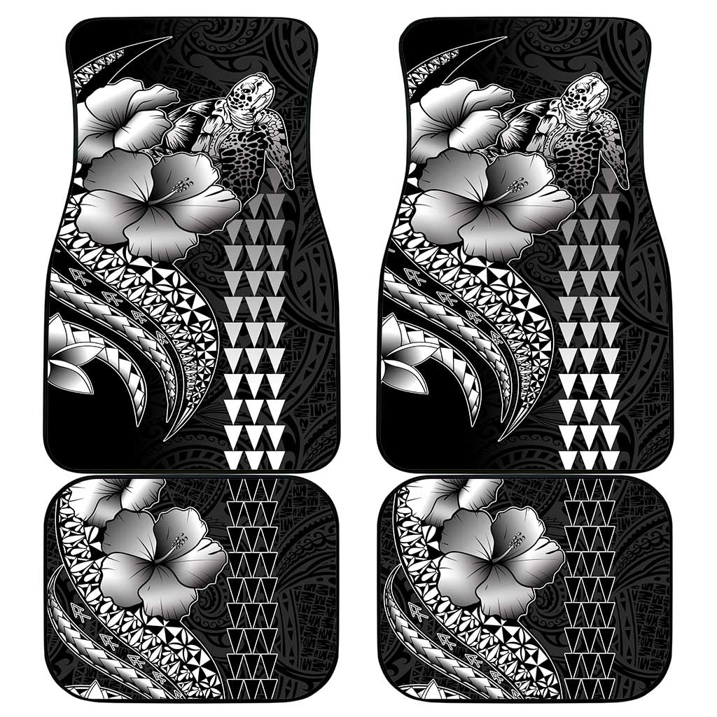 Hawaiian Sea Turtle Car Mats Black Hibiscus Flowers and Kakau Pattern LT9 - Polynesian Pride