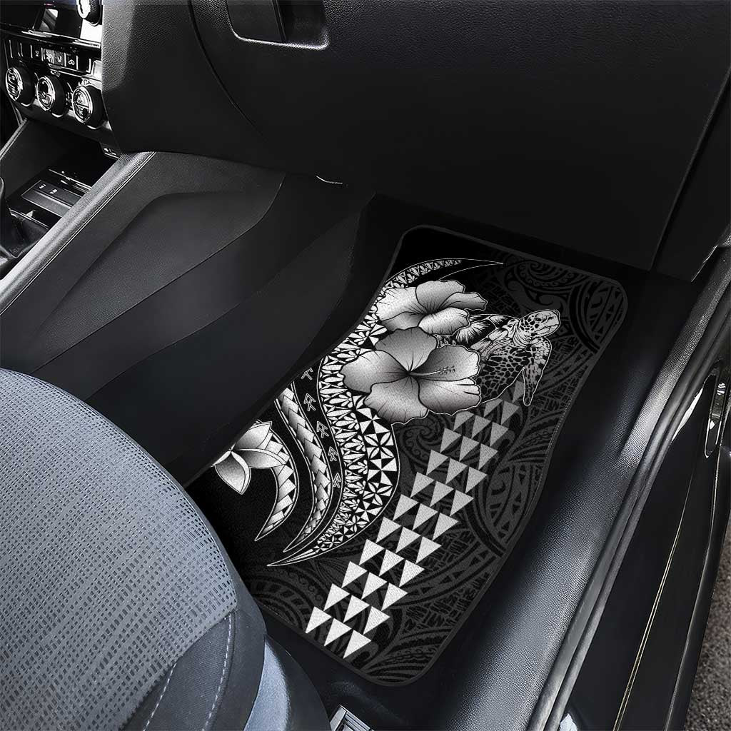 Hawaiian Sea Turtle Car Mats Black Hibiscus Flowers and Kakau Pattern LT9 - Polynesian Pride