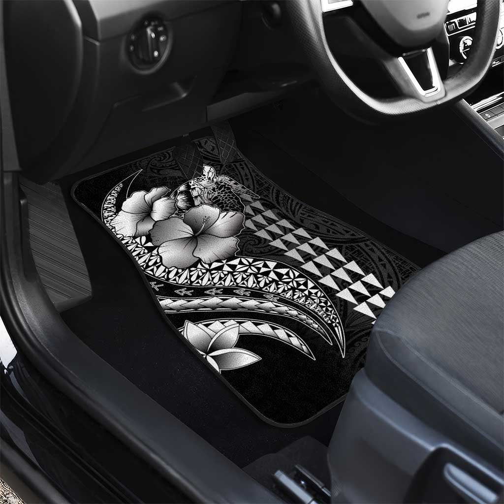 Hawaiian Sea Turtle Car Mats Black Hibiscus Flowers and Kakau Pattern LT9 - Polynesian Pride