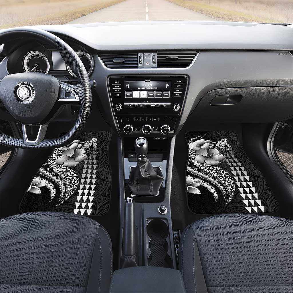Hawaiian Sea Turtle Car Mats Black Hibiscus Flowers and Kakau Pattern LT9 Set 2pcs - Front Black - Polynesian Pride