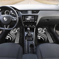 Hawaiian Sea Turtle Car Mats Black Hibiscus Flowers and Kakau Pattern LT9 Set 2pcs - Front Black - Polynesian Pride