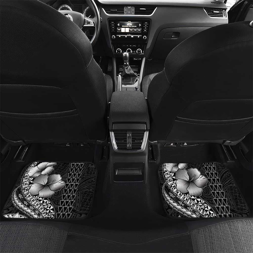 Hawaiian Sea Turtle Car Mats Black Hibiscus Flowers and Kakau Pattern LT9 Set 2pcs - Back Black - Polynesian Pride