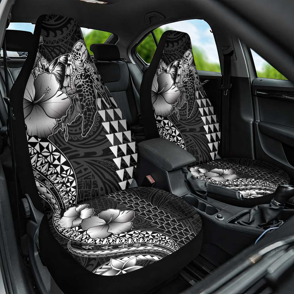 Hawaiian Sea Turtle Car Seat Cover Black Hibiscus Flowers and Kakau Pattern LT9 One Size Black - Polynesian Pride