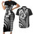 Hawaiian Sea Turtle Couples Matching Short Sleeve Bodycon Dress and Hawaiian Shirt Black Hibiscus Flowers and Kakau Pattern