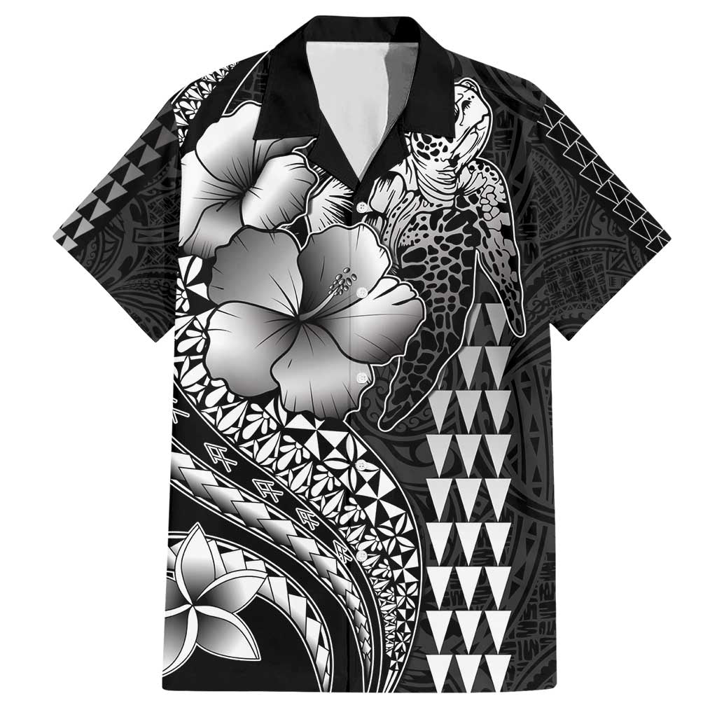 Hawaiian Sea Turtle Hawaiian Shirt Black Hibiscus Flowers and Kakau Pattern LT9 Black - Polynesian Pride