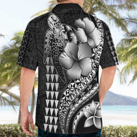 Hawaiian Sea Turtle Hawaiian Shirt Black Hibiscus Flowers and Kakau Pattern LT9 - Polynesian Pride