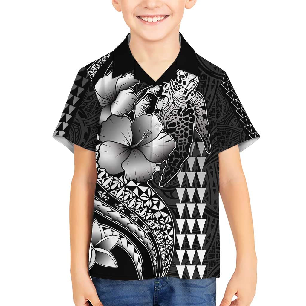Hawaiian Sea Turtle Hawaiian Shirt Black Hibiscus Flowers and Kakau Pattern LT9 - Polynesian Pride