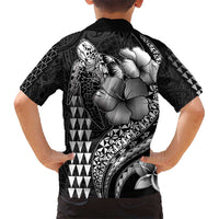 Hawaiian Sea Turtle Hawaiian Shirt Black Hibiscus Flowers and Kakau Pattern LT9 - Polynesian Pride