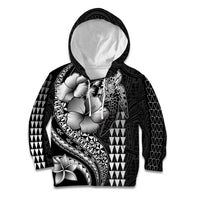 Hawaiian Sea Turtle Kid Hoodie Black Hibiscus Flowers and Kakau Pattern LT9 Hoodie Black - Polynesian Pride
