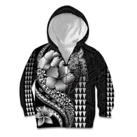 Hawaiian Sea Turtle Kid Hoodie Black Hibiscus Flowers and Kakau Pattern LT9 Zip Hoodie Black - Polynesian Pride