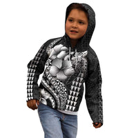 Hawaiian Sea Turtle Kid Hoodie Black Hibiscus Flowers and Kakau Pattern LT9 - Polynesian Pride