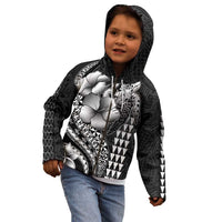 Hawaiian Sea Turtle Kid Hoodie Black Hibiscus Flowers and Kakau Pattern LT9 - Polynesian Pride
