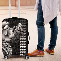 Hawaiian Sea Turtle Luggage Cover Black Hibiscus Flowers and Kakau Pattern LT9 Black - Polynesian Pride