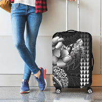 Hawaiian Sea Turtle Luggage Cover Black Hibiscus Flowers and Kakau Pattern LT9 - Polynesian Pride