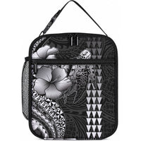 Hawaiian Sea Turtle Lunch Bag Black Hibiscus Flowers and Kakau Pattern LT9 10.2 × 8.3 × 4.3 inch Black - Polynesian Pride