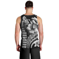 Hawaiian Sea Turtle Men Tank Top Black Hibiscus Flowers and Kakau Pattern LT9 - Polynesian Pride