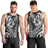 Hawaiian Sea Turtle Men Tank Top Black Hibiscus Flowers and Kakau Pattern LT9 - Polynesian Pride