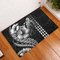 Hawaiian Sea Turtle Rubber Doormat Black Hibiscus Flowers and Kakau Pattern LT9 - Polynesian Pride