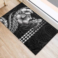 Hawaiian Sea Turtle Rubber Doormat Black Hibiscus Flowers and Kakau Pattern LT9 - Polynesian Pride