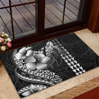 Hawaiian Sea Turtle Rubber Doormat Black Hibiscus Flowers and Kakau Pattern LT9 - Polynesian Pride