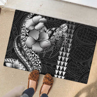 Hawaiian Sea Turtle Rubber Doormat Black Hibiscus Flowers and Kakau Pattern LT9 - Polynesian Pride