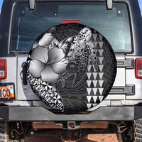 Hawaiian Sea Turtle Spare Tire Cover Black Hibiscus Flowers and Kakau Pattern LT9 Black - Polynesian Pride