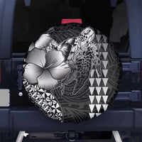 Hawaiian Sea Turtle Spare Tire Cover Black Hibiscus Flowers and Kakau Pattern LT9 - Polynesian Pride